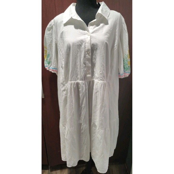 crown & ivy Dresses & Skirts - NEW Crown & Ivy  Women Plus Sz. 3XL White Dress Embroidered Pineapple Sleeves